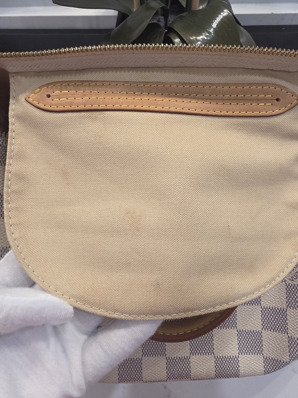 Louis Vuitton Damier Azur Satchel in Cream and Tan - Picture 14 of 16